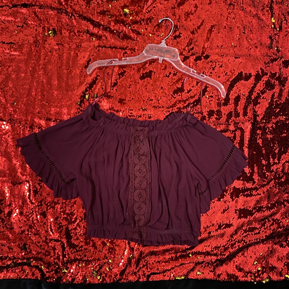 Burgundy off the shoulder crop top